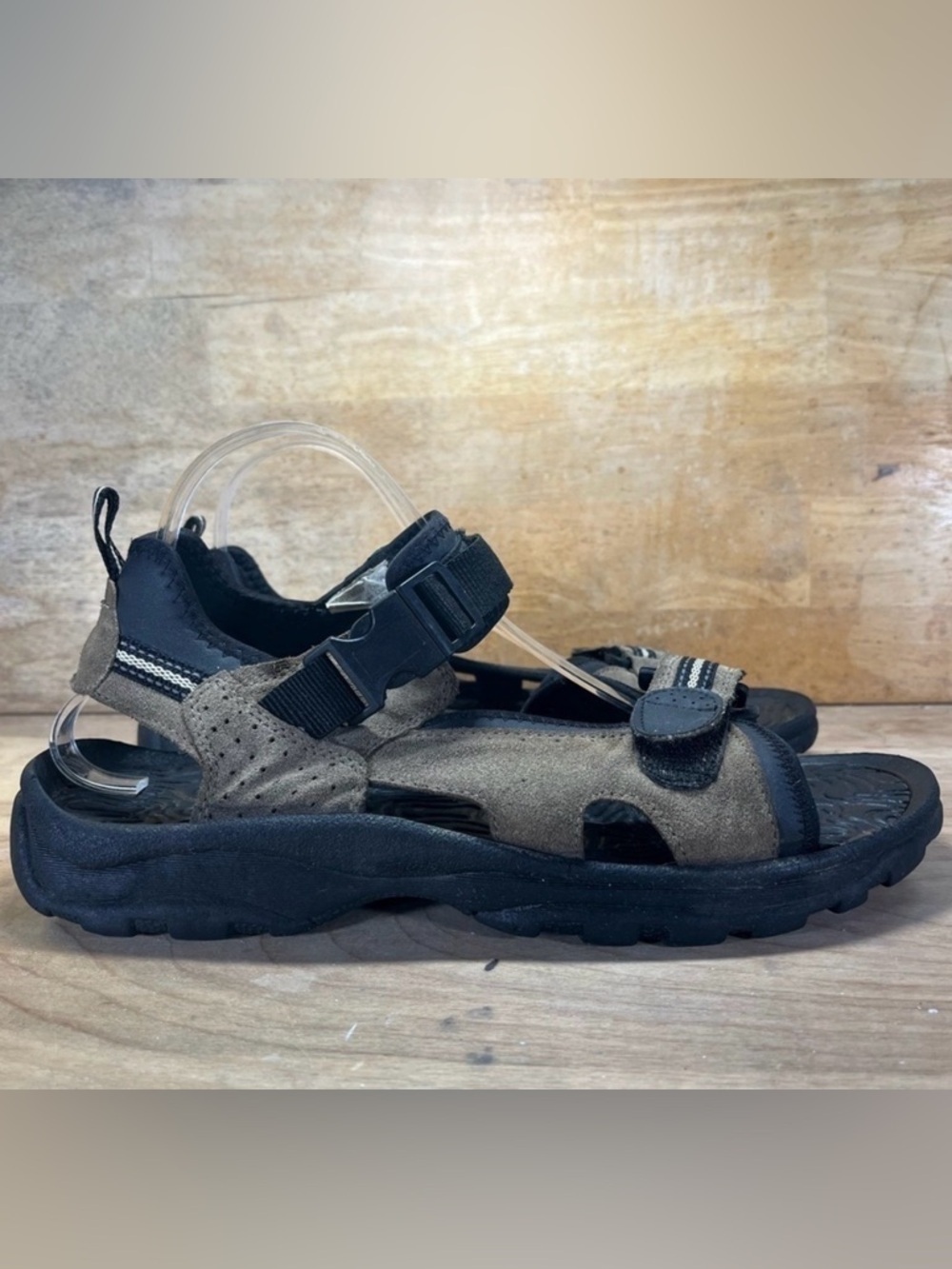 Route 66 Mens Size 10 Open Faced Leather Sandals Shoes Brown